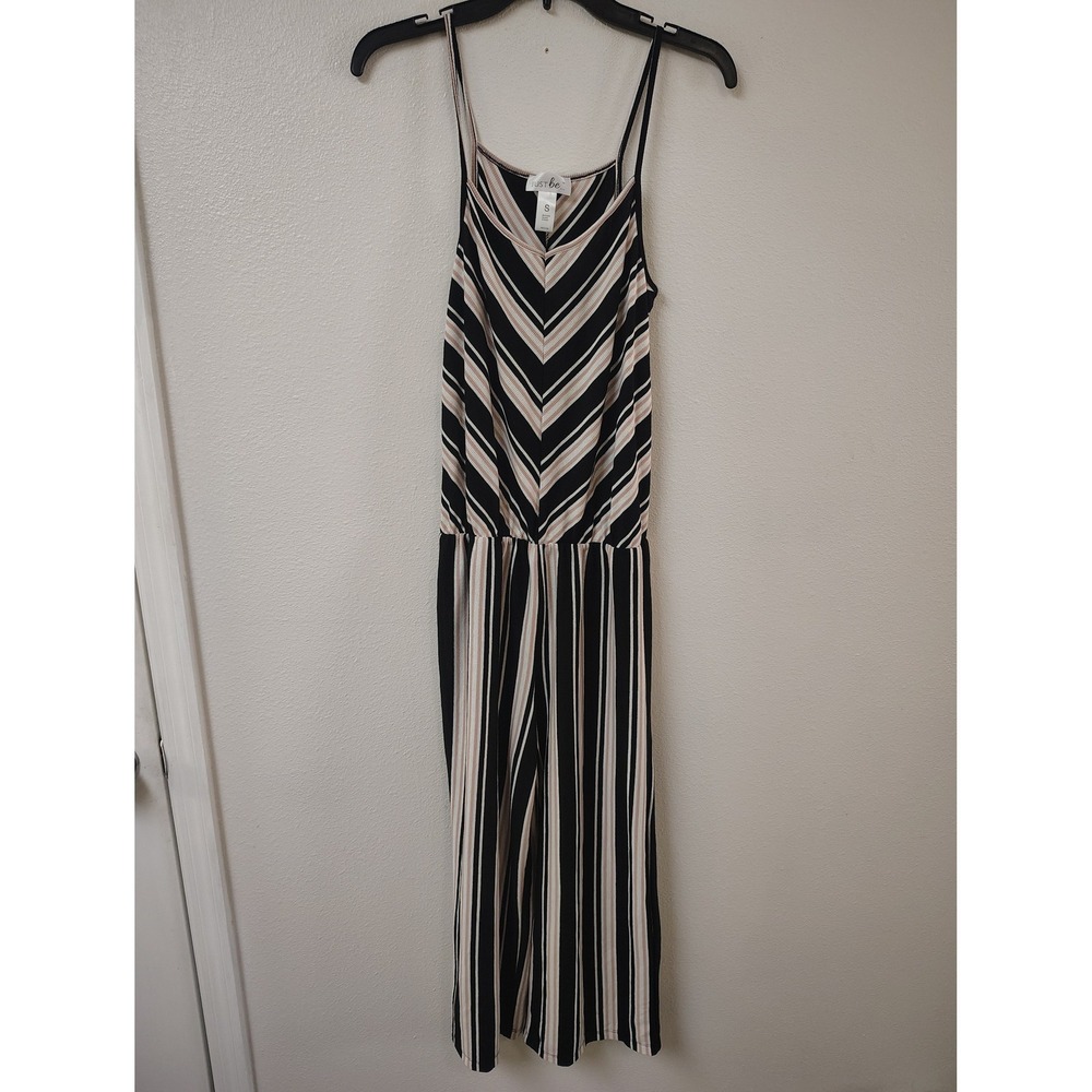 Just‎ Be Striped Sleeveless Jumpsuit Black Pink White Chevron Wide Leg Small